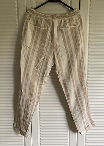 Bej Keten Bol Kesim Midi Pantolon - Görsel 3