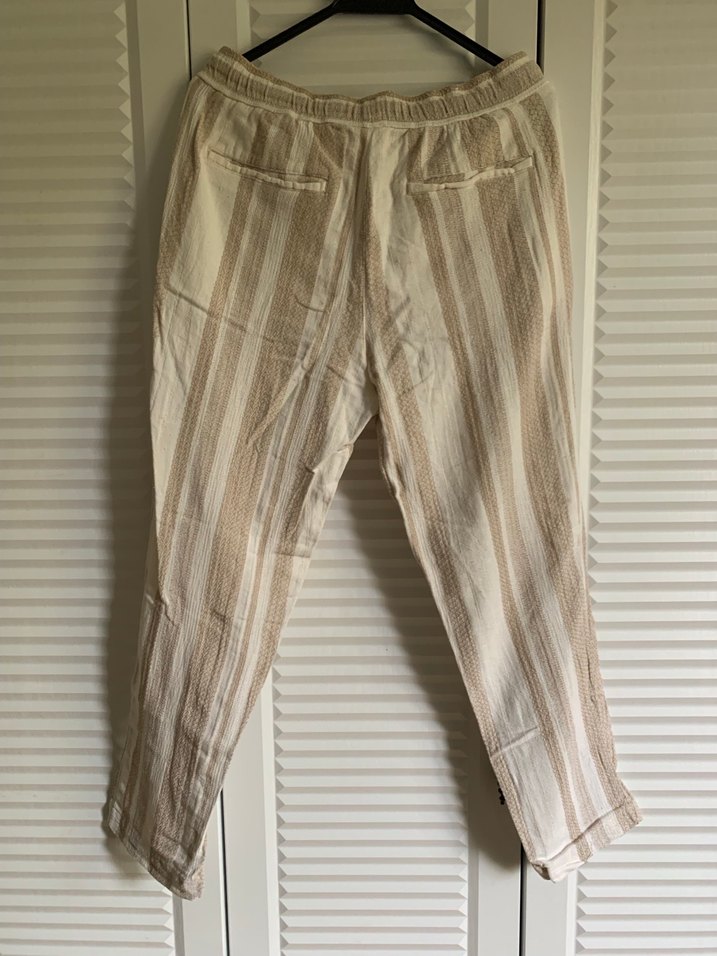 Bej Keten Bol Kesim Midi Pantolon - Görsel 3