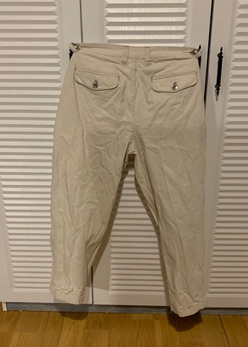 Bej Keten Rahat Kesim Midi Pantolon - Görsel 3