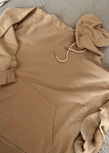 Bej Kapüşonlu Bol Kesim Kadın Sweatshirt
