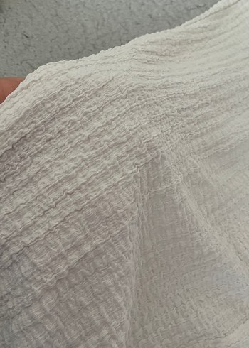 Diğer Kadın Beyaz Rahat Kesim Pantolon gofrik kumas