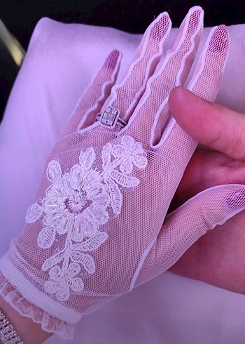 Dantel Detaylı Beyaz Vintage Kadın Eldiven - Görsel 3