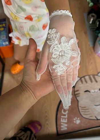 Dantel Detaylı Beyaz Vintage Kadın Eldiven - Görsel 2