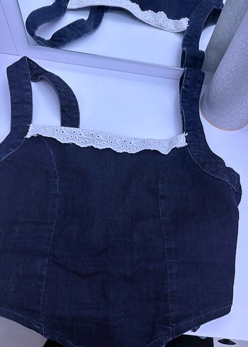 Dantel Detaylı Lacivert Denim Büstiyer