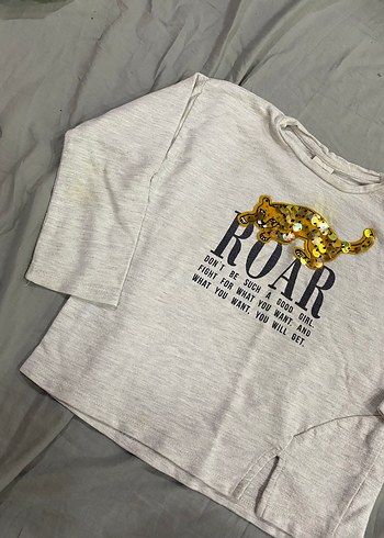 zara Kız Çocuk Gri Payetli Baskılı Uzun Kollu Tişört - Görsel 2