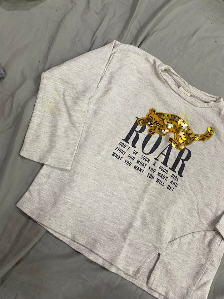 zara Kız Çocuk Gri Payetli Baskılı Uzun Kollu Tişört - Görsel 2