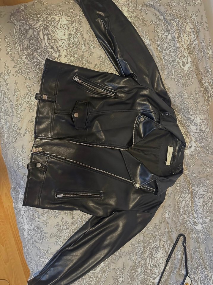 Siyah Deri Biker Ceket - Görsel 3