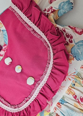 9-12 Ay Beden Pembe Çiçekli Bohem Kız Çocuk Elbisesi