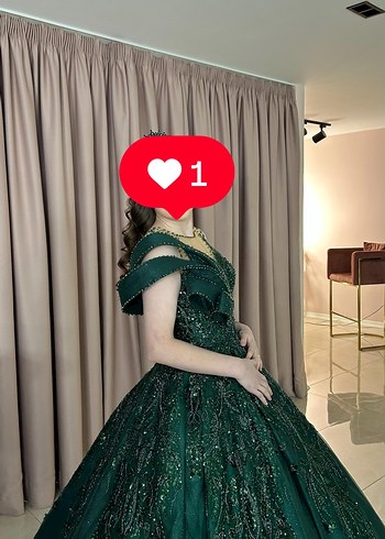 Koyu Yeşil Payetli Uzun Abiye Elbise - Görsel 3