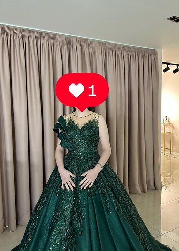 Koyu Yeşil Payetli Uzun Abiye Elbise - Görsel 2