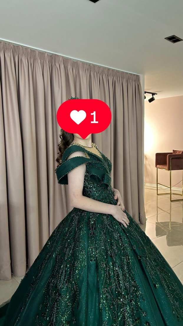 Koyu Yeşil Payetli Uzun Abiye Elbise - Görsel 3