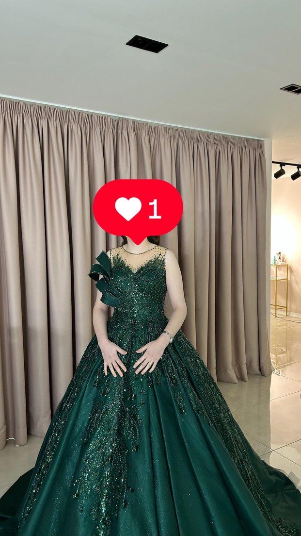 Koyu Yeşil Payetli Uzun Abiye Elbise - Görsel 2