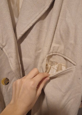 Bej Düğmeli Midi Kadın Kaban - Görsel 4