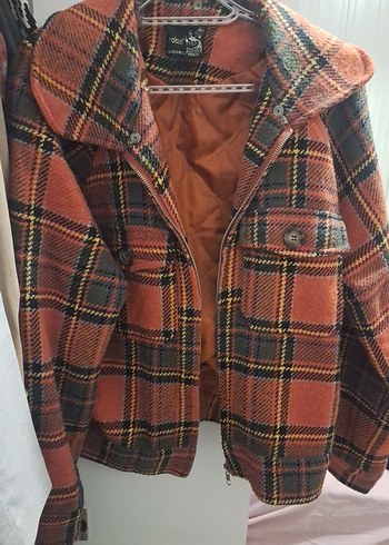 Kahverengi Ekoseli Yünlü Kadın Ceket - Görsel 5