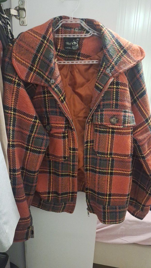 Kahverengi Ekoseli Yünlü Kadın Ceket - Görsel 5