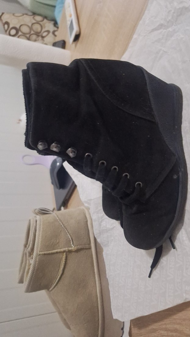 Siyah Süet Bağcıklı Dolgu Topuk Bot - Görsel 2