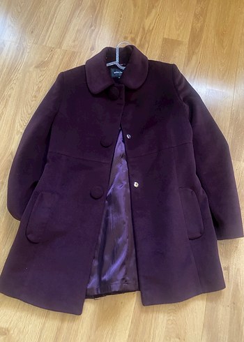 Koyu Mor Düğmeli Kadın Kaban - Görsel 10