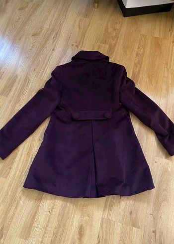 Koyu Mor Düğmeli Kadın Kaban - Görsel 17