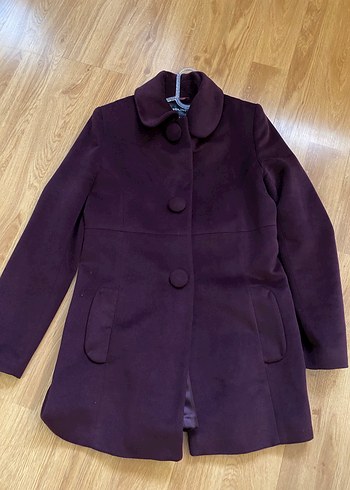 Koyu Mor Düğmeli Kadın Kaban - Görsel 7