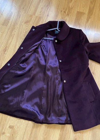 Koyu Mor Düğmeli Kadın Kaban - Görsel 2