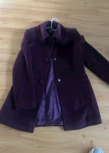 Koyu Mor Düğmeli Kadın Kaban - Görsel 13