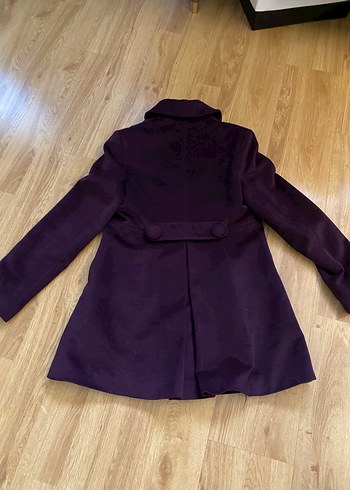 Koyu Mor Düğmeli Kadın Kaban - Görsel 14