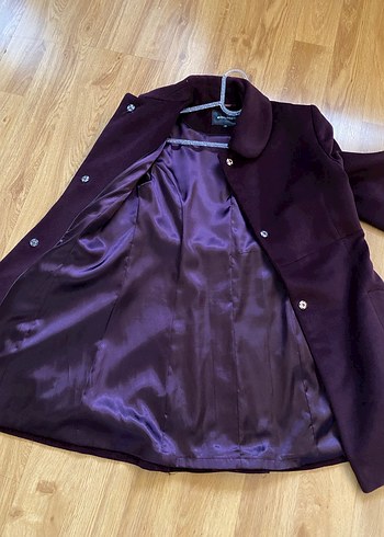 Koyu Mor Düğmeli Kadın Kaban - Görsel 6