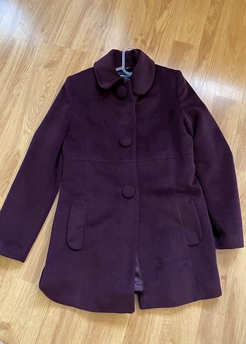 Koyu Mor Düğmeli Kadın Kaban - Görsel 8