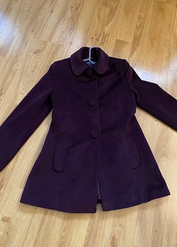 Koyu Mor Düğmeli Kadın Kaban - Görsel 4