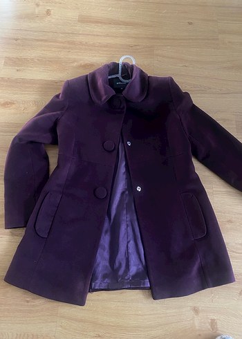 Koyu Mor Düğmeli Kadın Kaban - Görsel 3