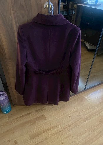 Koyu Mor Düğmeli Kadın Kaban - Görsel 11