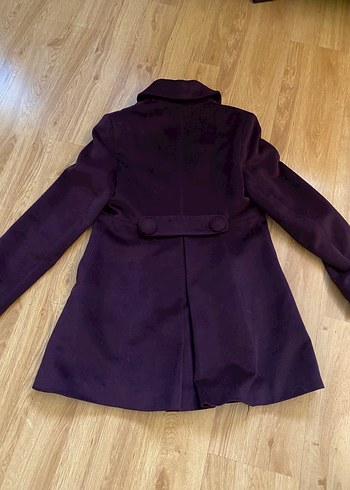 Koyu Mor Düğmeli Kadın Kaban - Görsel 15