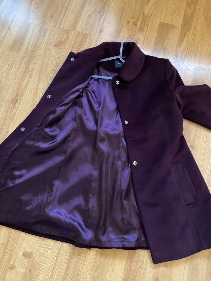 Koyu Mor Düğmeli Kadın Kaban - Görsel 2