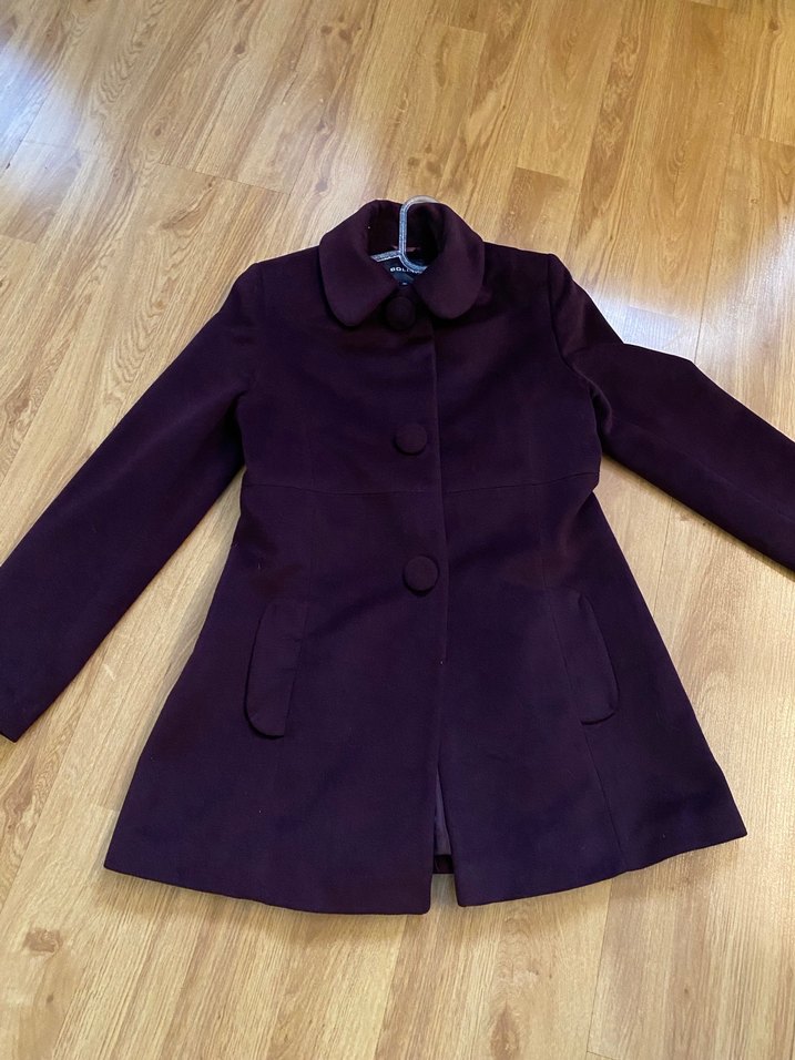 Koyu Mor Düğmeli Kadın Kaban - Görsel 4