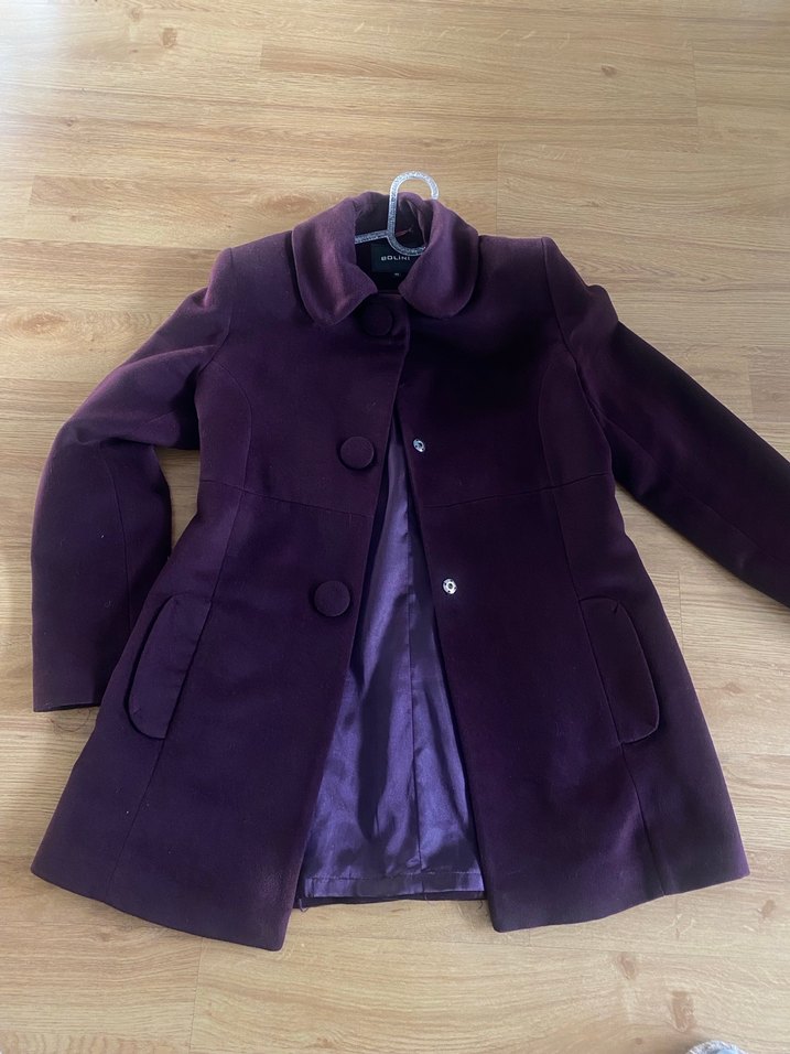 Koyu Mor Düğmeli Kadın Kaban - Görsel 3