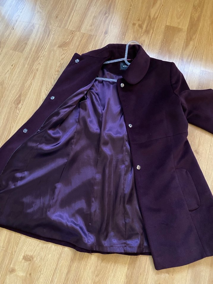 Koyu Mor Düğmeli Kadın Kaban - Görsel 5