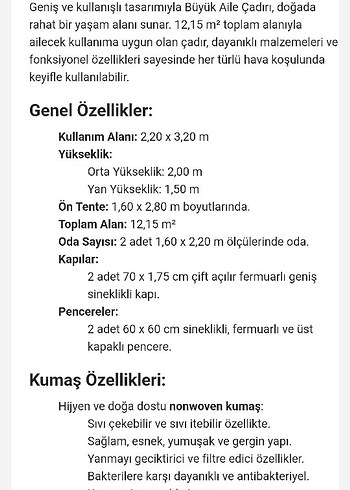 4 mevsim 2 odalı çadır - Görsel 6