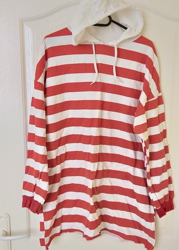 Turuncu Çizgili Kapüşonlu Kadın Sweatshirt