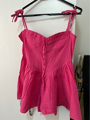 Pembe keten mini tulum