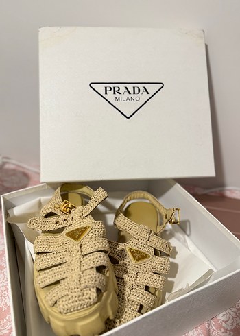 Bej Örgü Platform Topuklu Kadın Sandalet - Görsel 4