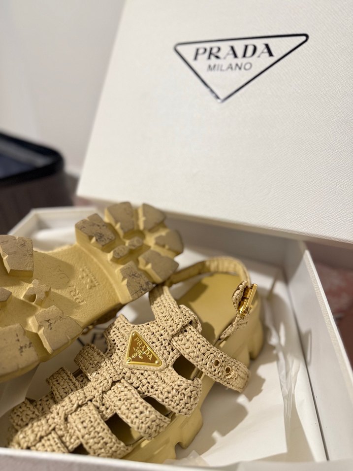 Bej Örgü Platform Topuklu Kadın Sandalet - Görsel 3