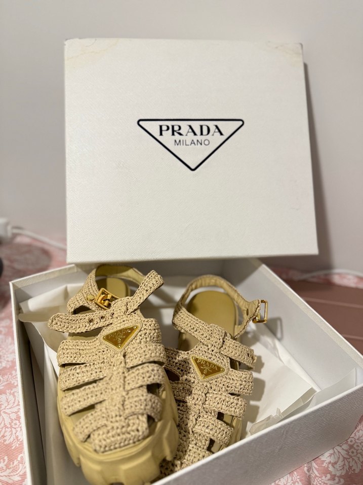 Bej Örgü Platform Topuklu Kadın Sandalet - Görsel 4