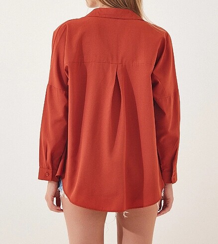 m Beden turuncu Renk kiremit oversize basic gomlek
