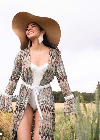 Bohem Tasarımcı Bağcıklı Uzun Kimono - Görsel 4