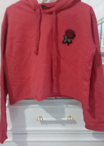 Nakışlı Kırmızı Kadın Kapüşonlu Sweatshirt