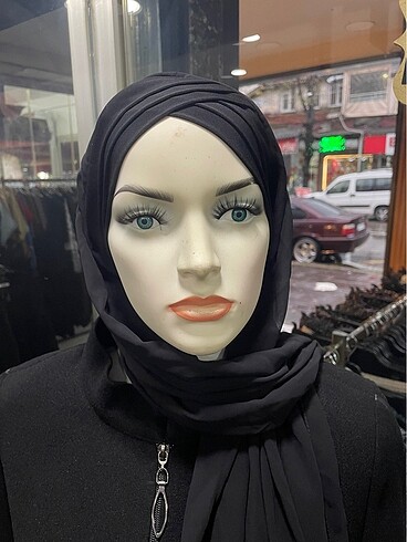  Beden Şifon üç bantlı topuzlu takmatik Hürrem Bone siyah