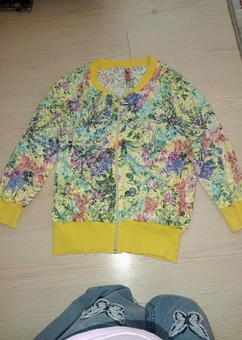 Sarı Çiçekli Kız Çocuk Örgü Ceket