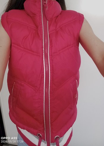 Diğer Kızlar için Fermuarlı Pembe Yelek mont şişme mont