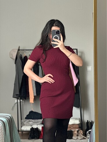 Diğer Bordo mini triko elbise