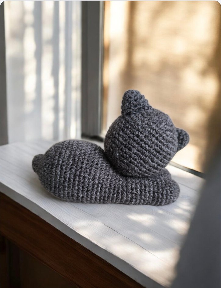 Gri Örgü Amigurumi Kedi Oyuncak - Görsel 4
